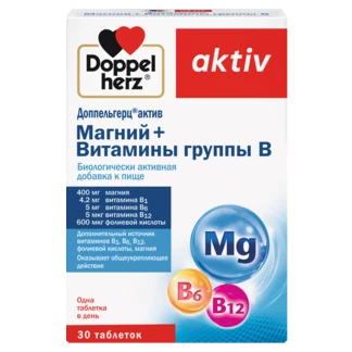 Illustration of the product packaging Doppelherz aktiv Магний + Витамины группы B front view